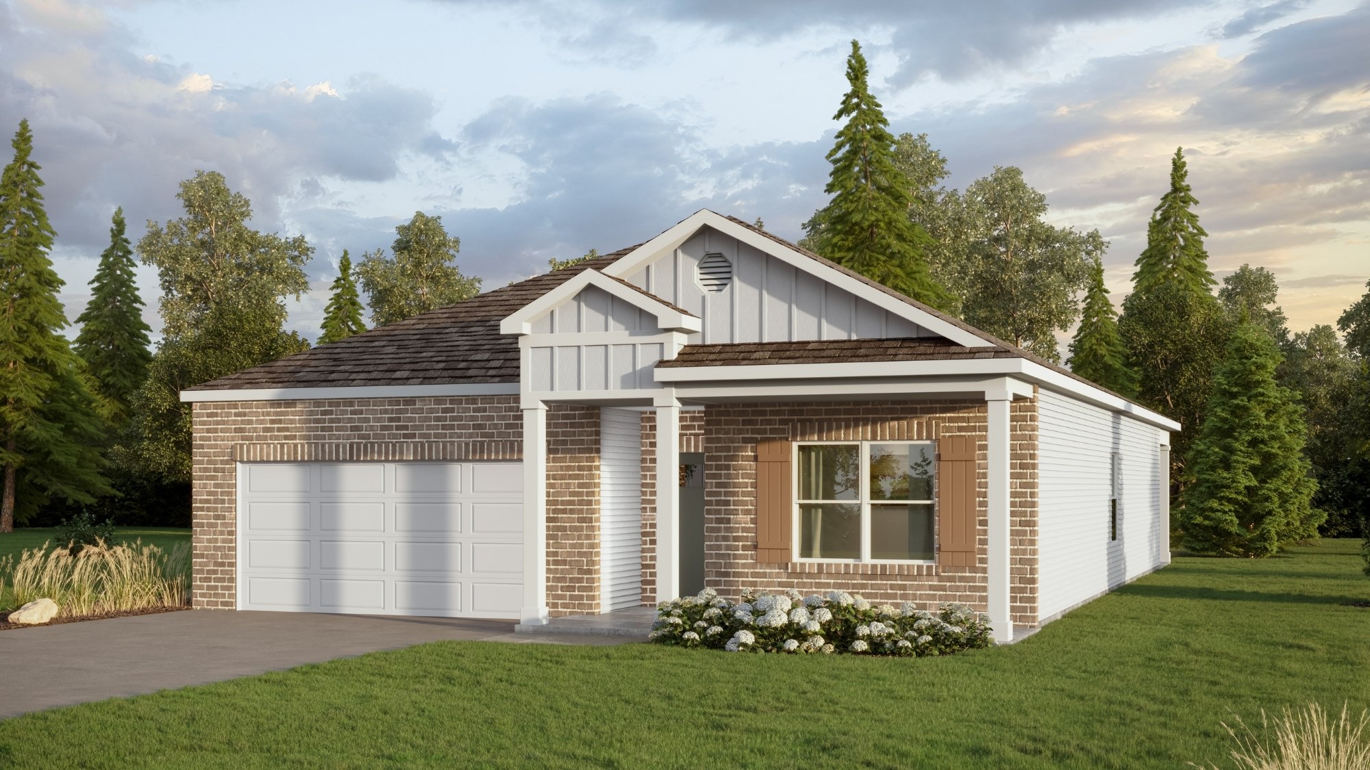 Rendering of our Cali plan featuring a seamless open layout just under 1,800 square feet, this beautiful single- story home offers 4-bedrooms with 2-bathrooms, and a 2-car garage.
