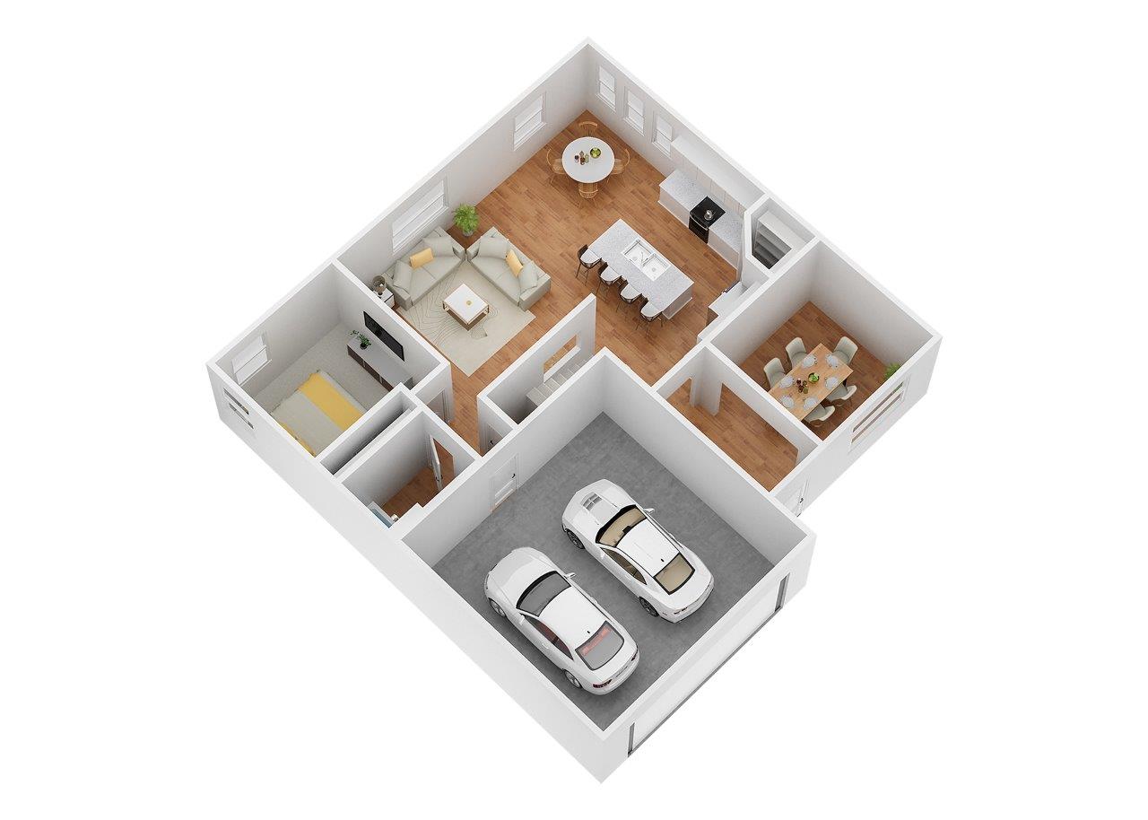 Carol-Floorplan - First Floor – 3D Floorplan with furniture located throughout the home