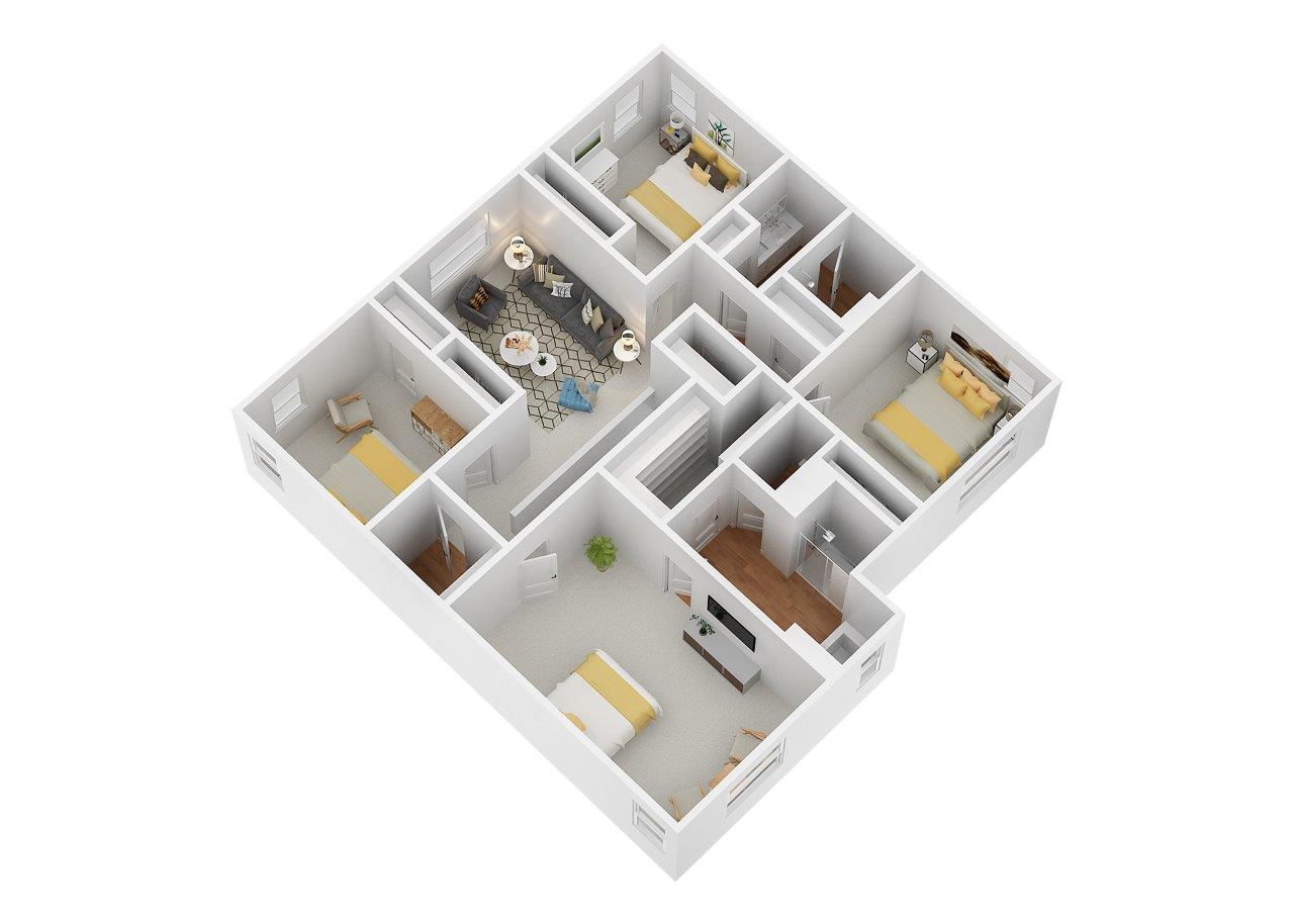 Carol-Floorplan- Second Floor - 3D Floorplan with furniture located throughout the home