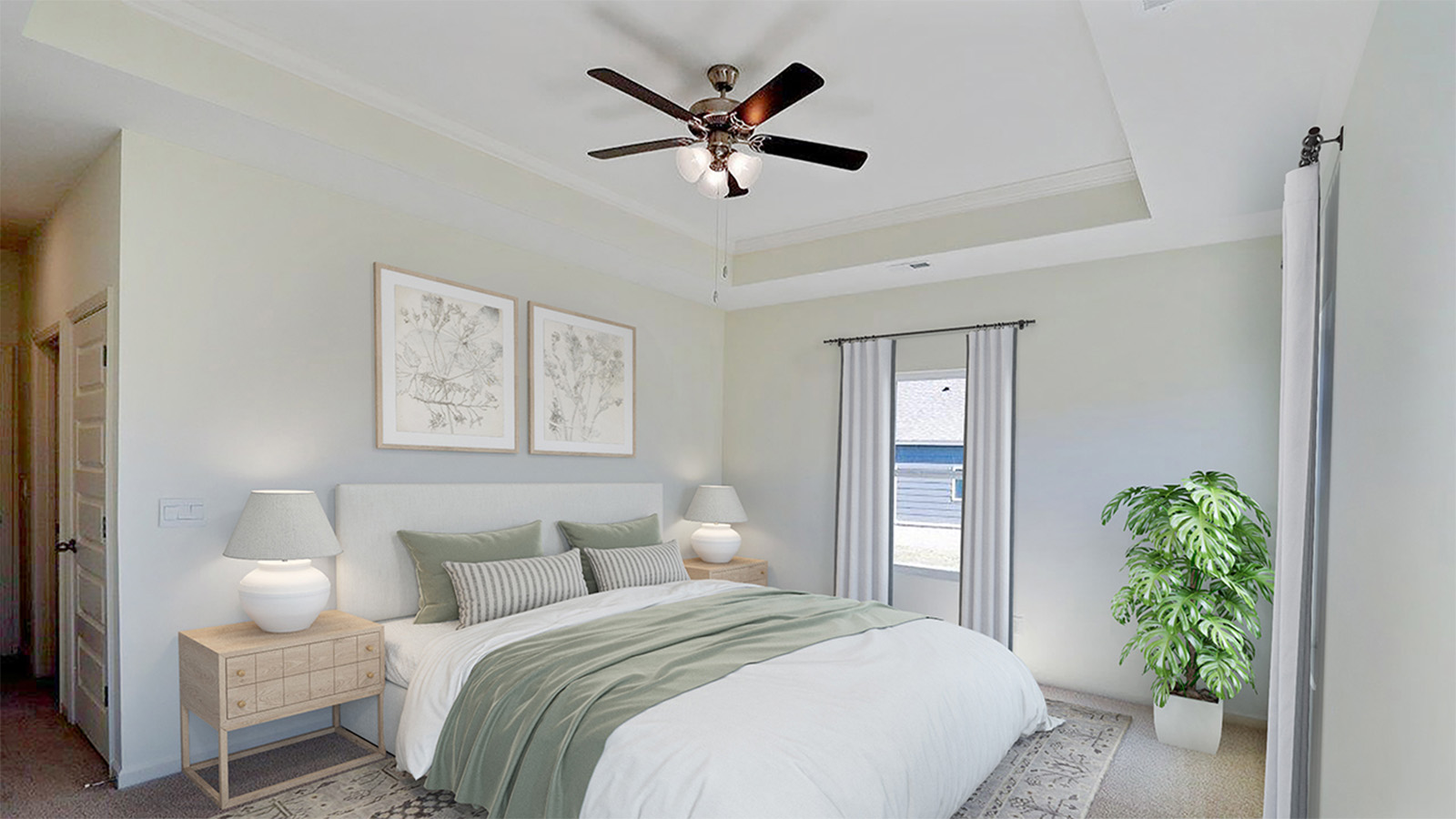 The primary bedroom has enough room for a king bed and two nightstands.