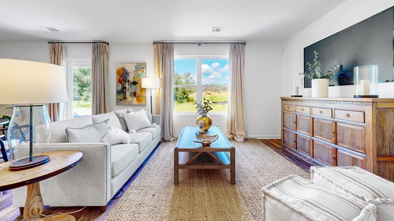 Spacious living room that opens to the dining room