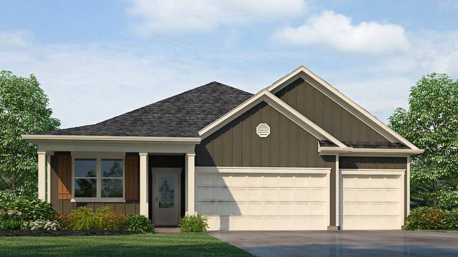 One story home with a three car garage elevation E