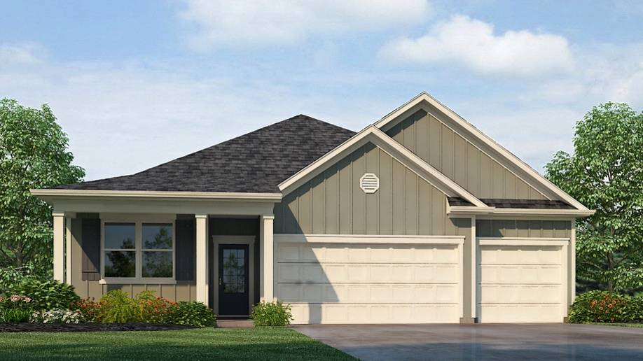 One story home with a three car garage elevation E