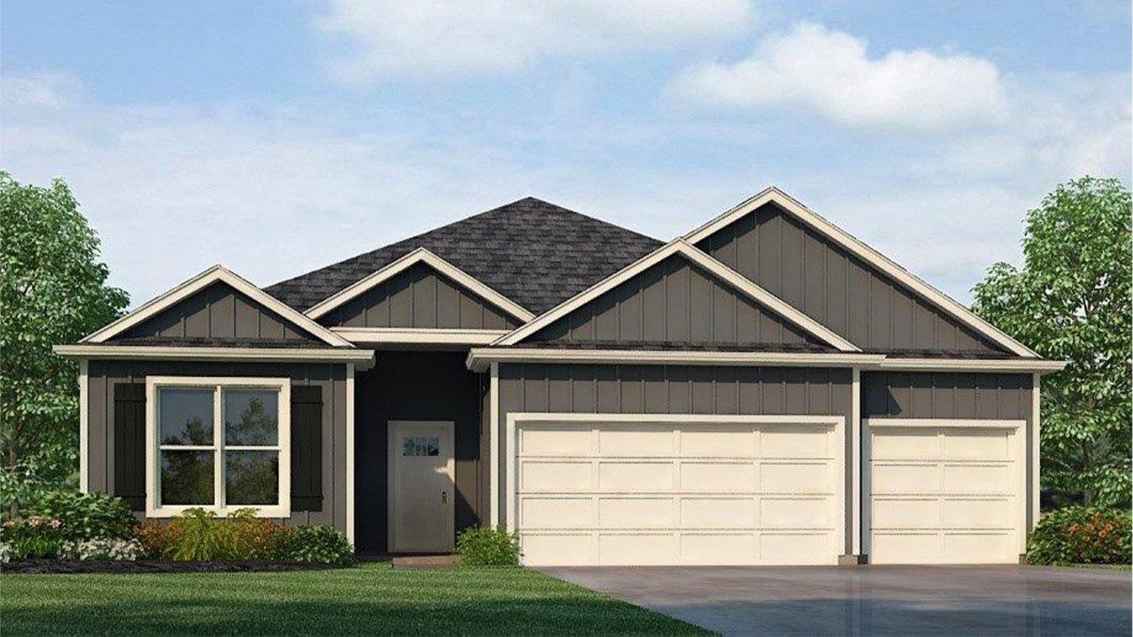 One story home with a three car garage