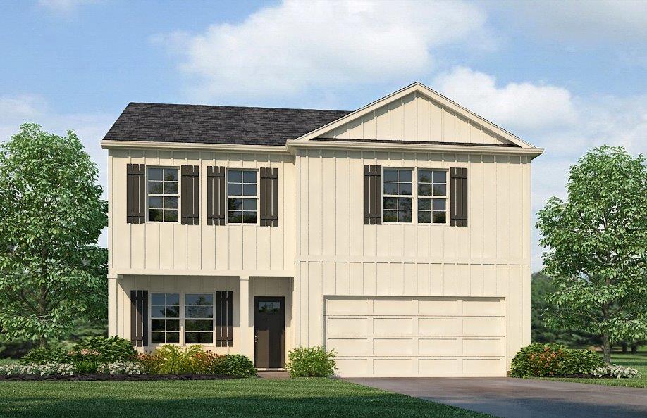 Penwell-Elevation-A1-white 2 story home with a 2 car garage