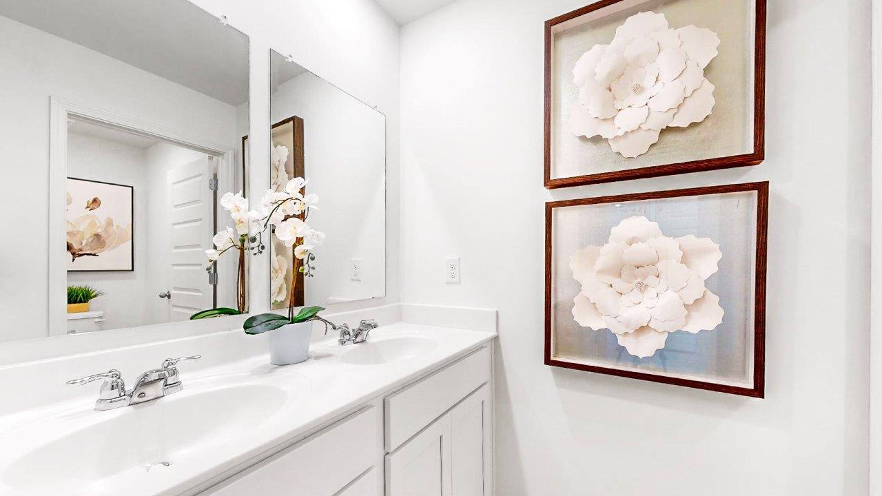 Another view of the bathroom with the double vanity