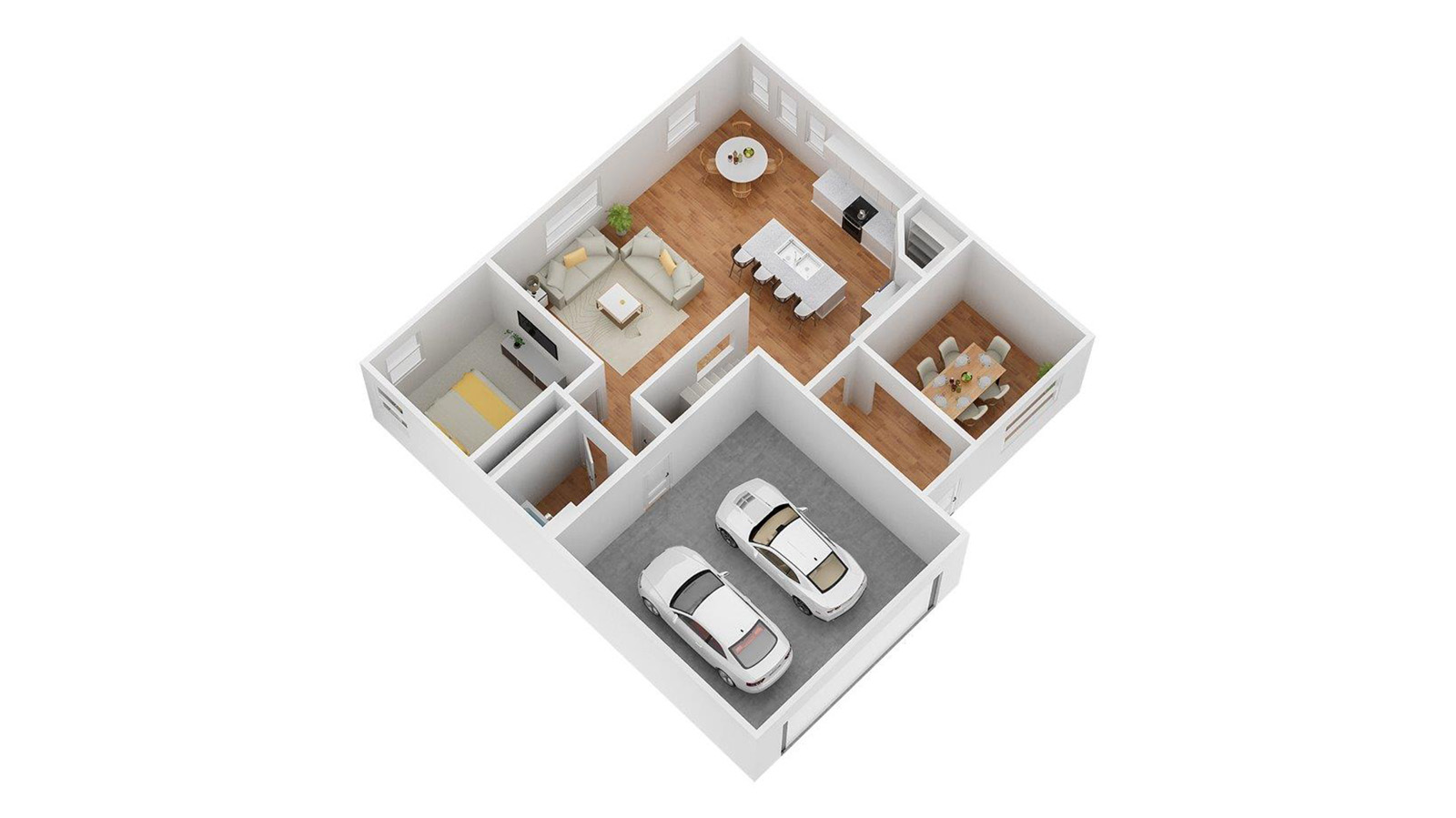 3D Floorplan with furniture located throughout the home