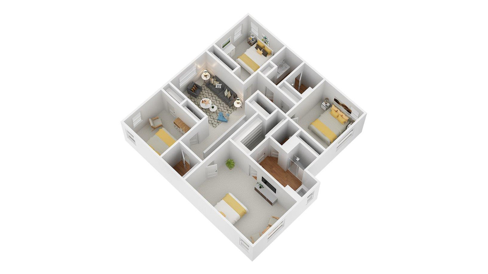 3D Floorplan with furniture located throughout the home