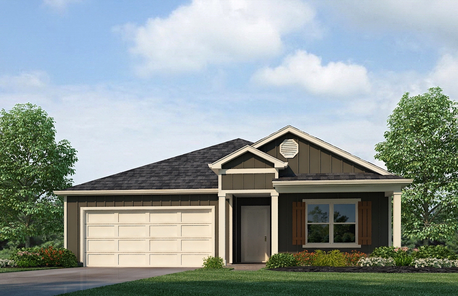 Cali-Elevation-H15 - 1 story home with a covered front porch and a 2 car garage