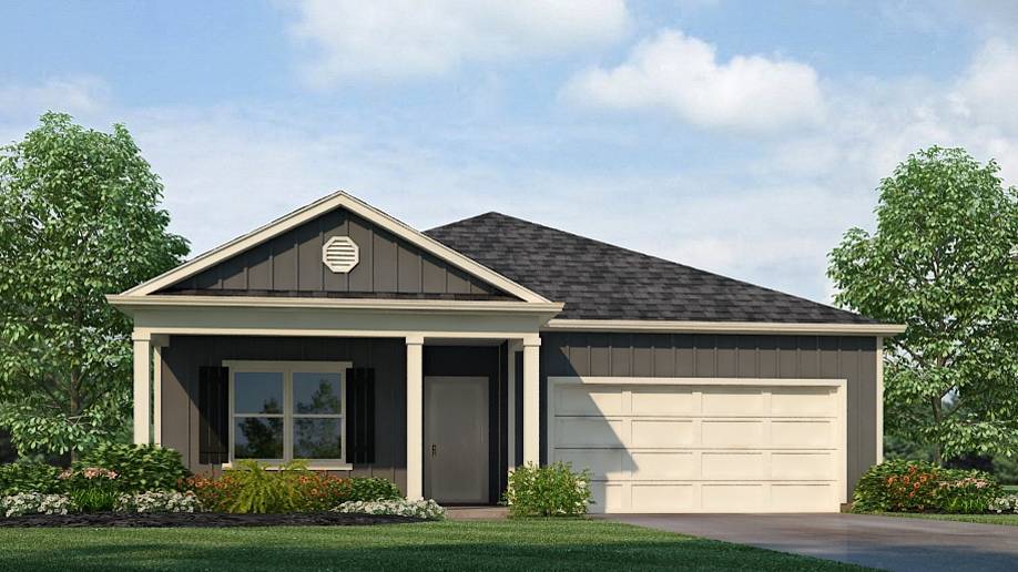 The Cali plan, which consists of one level, offers a well-designed layout with four bedrooms and two bathrooms, spanning across 1,774 square feet. One of its standout features is the seamless integration of the kitchen, breakfast area, and great room, creating an open concept design that is perfect for hosting gatherings. The kitchen boasts elegant granite countertops, stainless steel appliances, and a convenient pantry. You can savor your morning coffee or enjoy peaceful evenings on the shaded covered patio. The Bedroom One suite serves as your personal retreat, complete with a luxurious shower, double marble vanity, private water closet, and a spacious walk-in closet. Additionally, the house includes a two-car garage and a laundry room, providing both functionality and storage space. Furthermore, the home comes with a one-year builder's warranty. Notably, your new home is equipped with our smart home technology package. This includes a Z-Wave programmable thermostat manufactured by Honeywell, a Z-Wave door lock manufactured by Kwikset, a Z-Wave wireless switch manufactured by Eaton Corporation, a Qolsys, Inc. touchscreen Smart Home control device, an automation platform from Alarm.com, a SkyBell video doorbell, and an Amazon Echo Dot. For more information, please speak to a New Home Sales Agent.