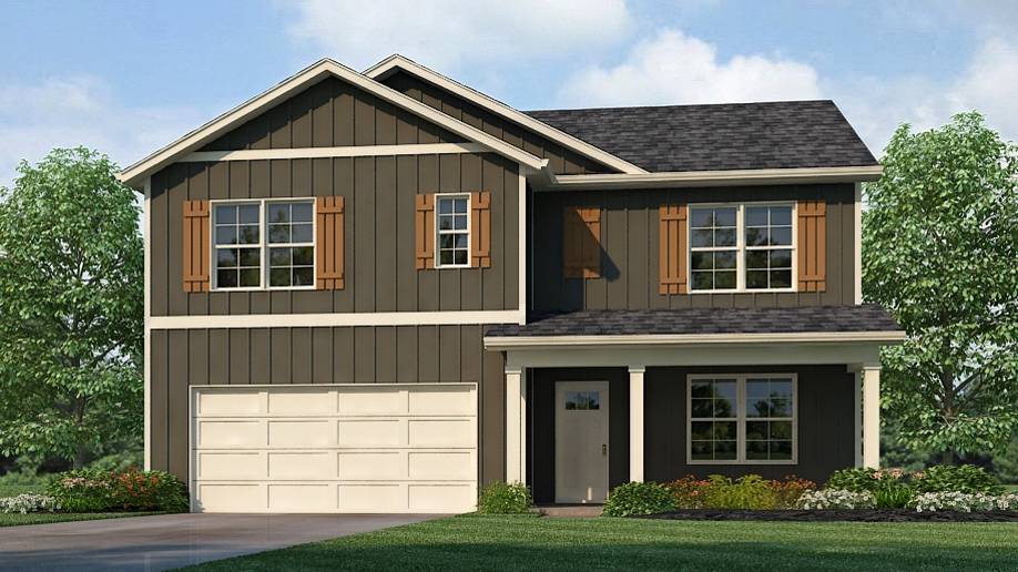 The Hayden is a spacious two-story plan with 5 bedrooms and 3 bathrooms, covering 2,511 square feet. On the main level, you'll find a versatile flex room near the foyer, perfect for a formal dining area or a convenient home office. The gourmet kitchen boasts an expansive island for added seating, stunning granite countertops, stainless steel appliances, and a generous pantry. It seamlessly connects to the dining space and a roomy living area. Completing the main level is a bedroom with a full bathroom, providing flexibility and convenience for guests or family members. Upstairs, the Primary Bedroom awaits, offering a lavish bath with a shower, private bathroom, double vanities with marble counters, and a spacious walk-in closet. Additionally, the second level comprises three more bedrooms, a full bathroom, a walk-in laundry room, and a loft-style living area, catering to all your family's needs. The Hayden is meticulously finished with high-quality materials and craftsmanship in every corner, showcasing an exceptional attention to detail. You can feel confident in your investment, as it comes with the added assurance of a one-year builder's warranty.