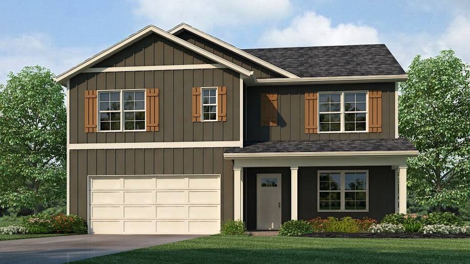 The Hayden is a spacious two-story plan with 5 bedrooms and 3 bathrooms, covering 2,511 square feet. On the main level, you'll find a versatile flex room near the foyer, perfect for a formal dining area or a convenient home office. The gourmet kitchen boasts an expansive island for added seating, stunning granite countertops, stainless steel appliances, and a generous pantry. It seamlessly connects to the dining space and a roomy living area. Completing the main level is a bedroom with a full bathroom, providing flexibility and convenience for guests or family members. Upstairs, the Primary Bedroom awaits, offering a lavish bath with a shower, private bathroom, double vanities with marble counters, and a spacious walk-in closet. Additionally, the second level comprises three more bedrooms, a full bathroom, a walk-in laundry room, and a loft-style living area, catering to all your family's needs. The Hayden is meticulously finished with high-quality materials and craftsmanship in every corner, showcasing an exceptional attention to detail. You can feel confident in your investment, as it comes with the added assurance of a one-year builder's warranty.