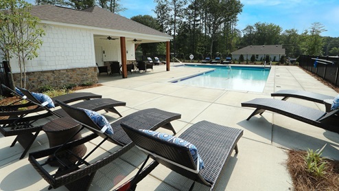 Another view of the peaceful community pool in Oak Village.