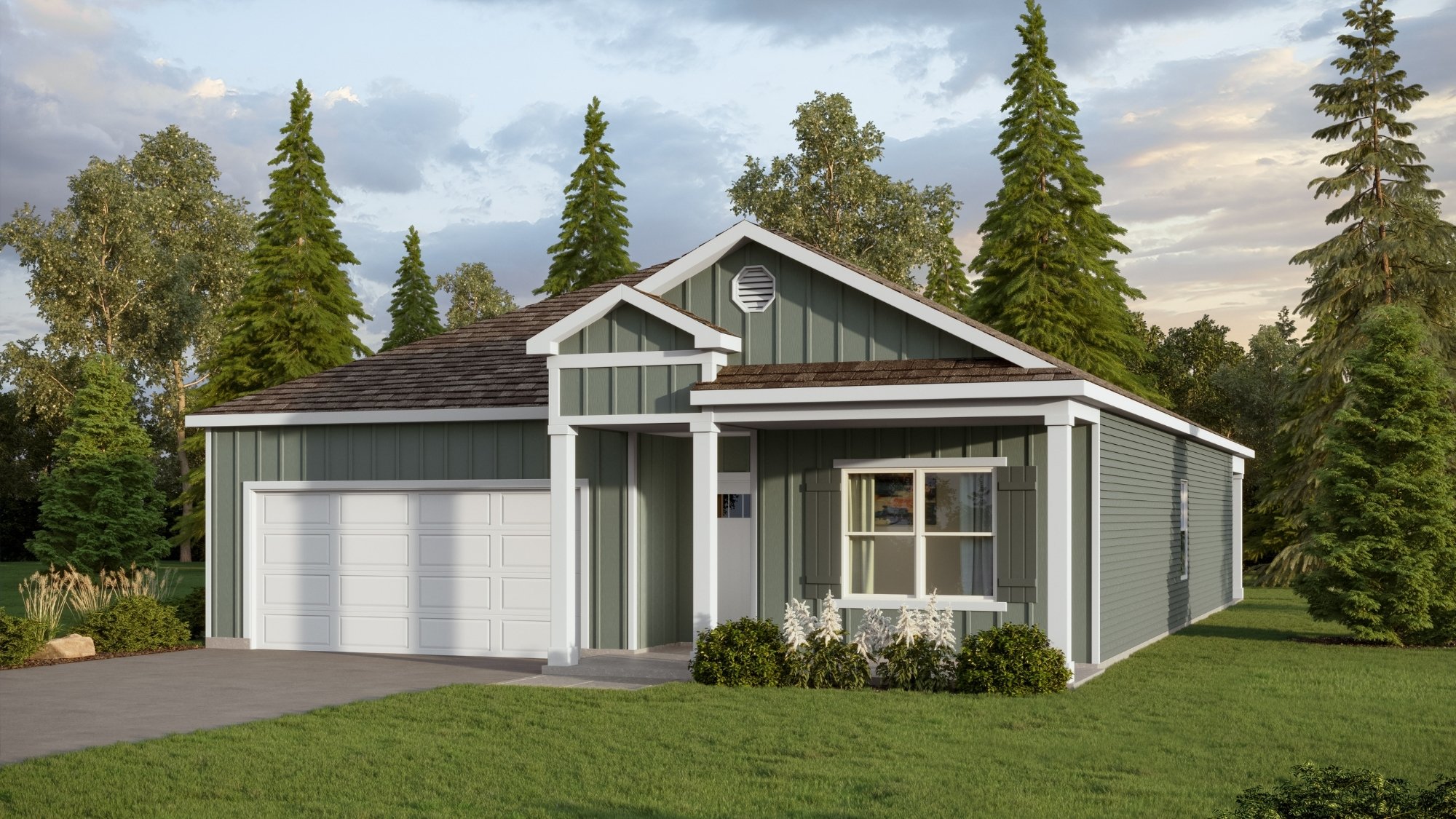 Rendering of our Cali plan featuring a seamless open layout just under 1,800 square feet, this beautiful single- story home offers 4-bedrooms with 2-bathrooms, and a 2-car garage.