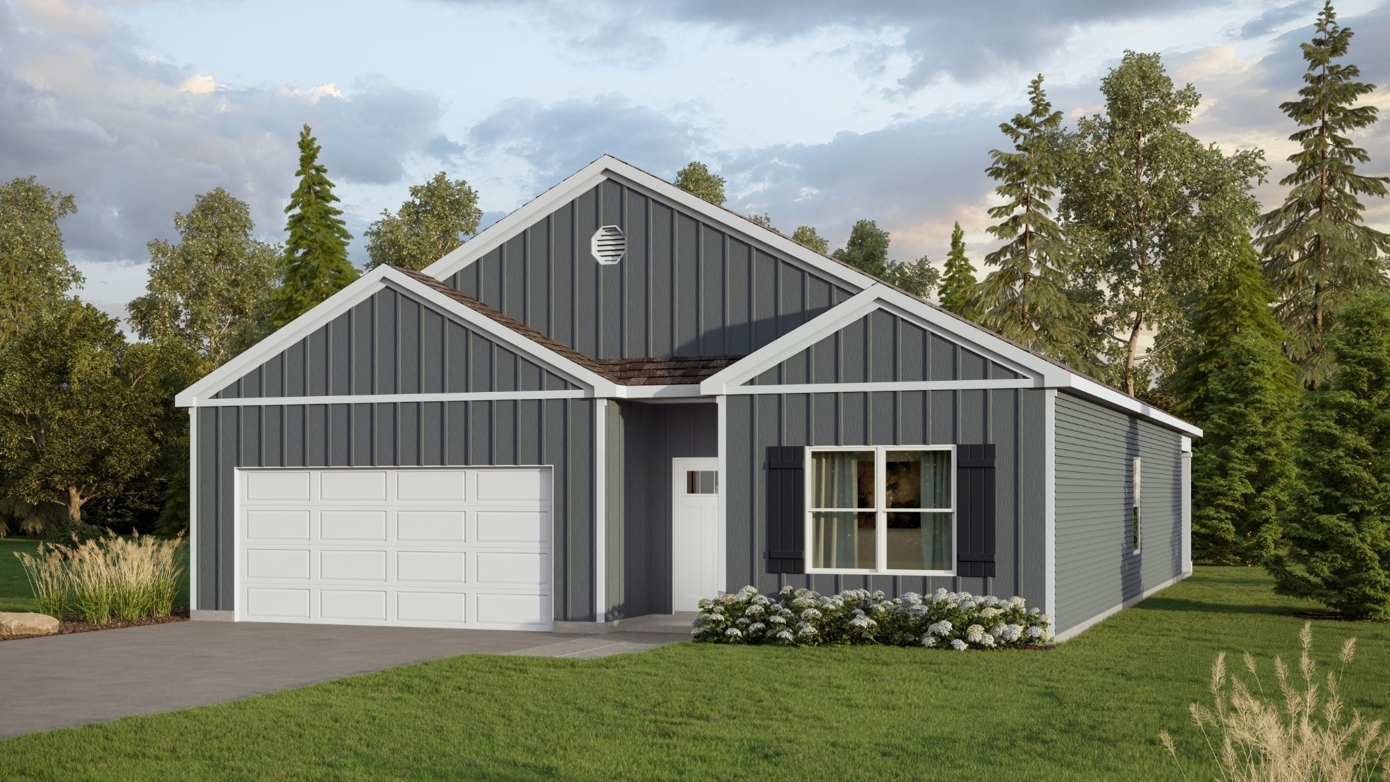 Rendering of our Cali plan featuring a seamless open layout just under 1,800 square feet, this beautiful single- story home offers 4-bedrooms with 2-bathrooms, and a 2-car garage.