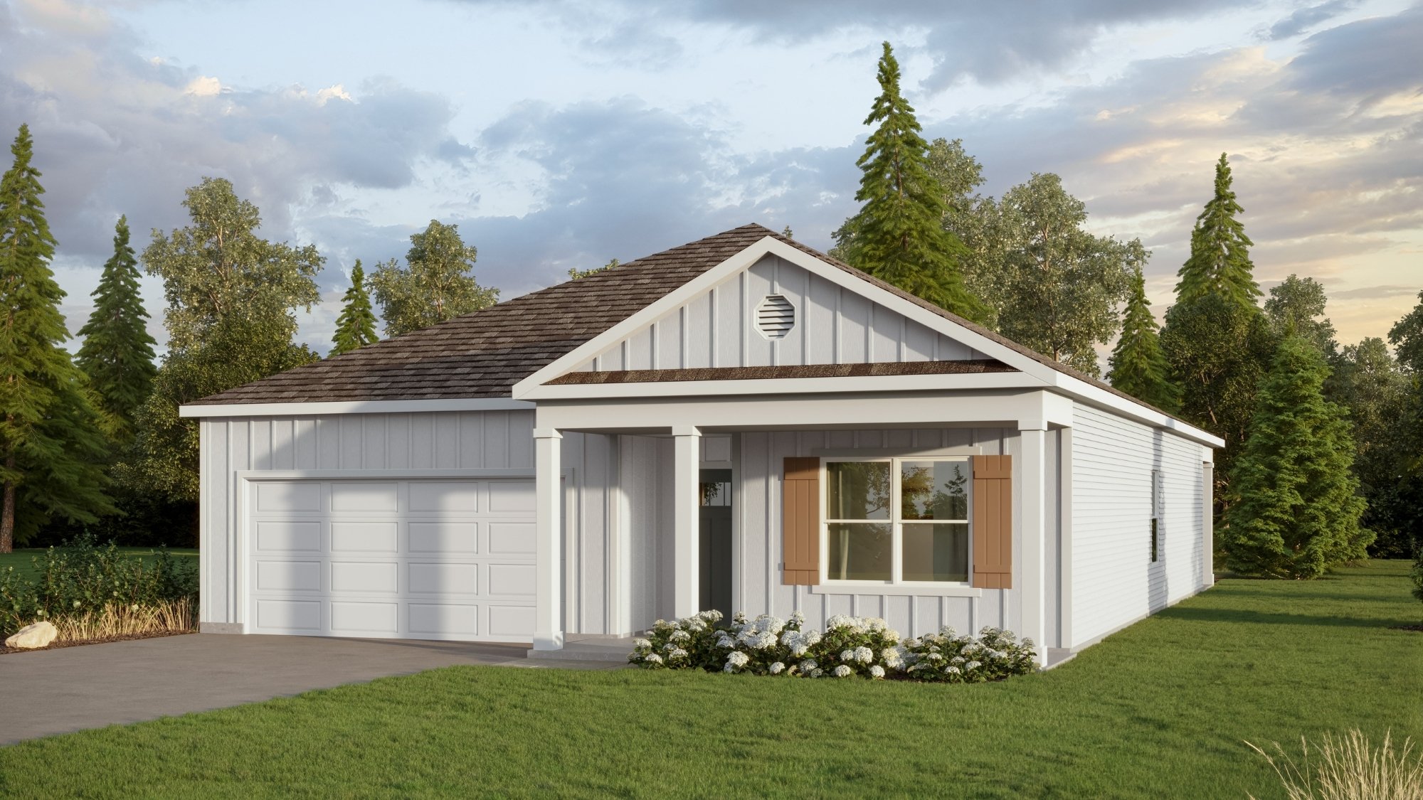 Rendering of our Cali plan featuring a seamless open layout just under 1,800 square feet, this beautiful single- story home offers 4-bedrooms with 2-bathrooms, and a 2-car garage.