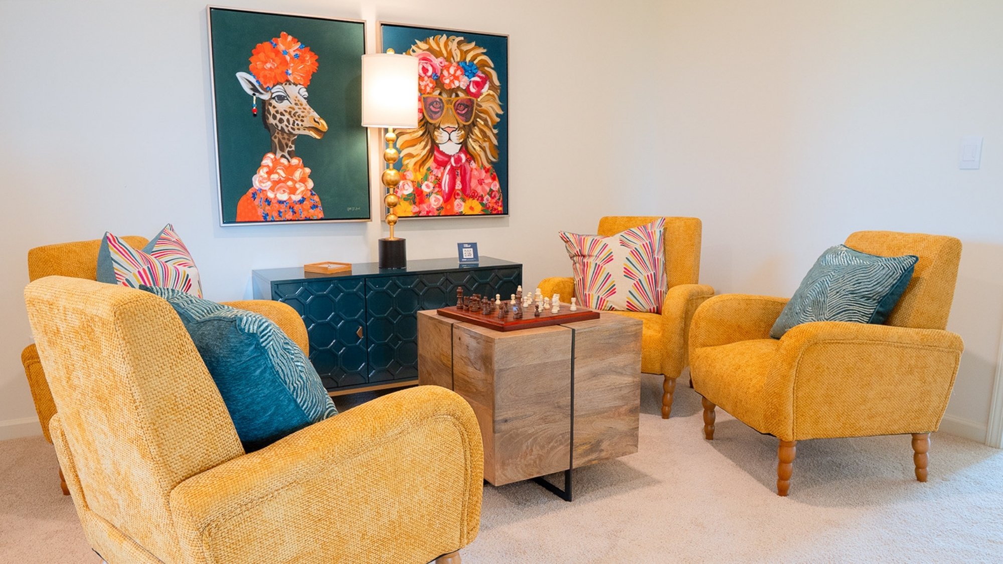 The dining area is spacious enough for a number of different sizes of dining tables. Shown here is a setup fit for 6.