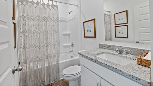 Welcome to the Destin Plan, a beautiful 4 bed, 3 bath home with a spacious covered patio and a 3-car garage – all on one level. Sitting just under 2,300square feet, this home offers a large breakfast nook, a separate dining area, and a large living area making a very comfortable open design for easy entertaining. In the kitchen, you will find a large island bar and a corner pantry. As you enter the home, you are met with an inviting open floor plan with direct access to your living, dining and kitchen areas, a full guest bathroom, and the 2nd and 3rd secondary bedrooms. Immediately on either side you will have access to your three-car garage, perfect for multiple vehicles, and storage. Privately tucked away in this area is also the additional 4th bedroom, ideal for guest stays or a private office. Opposite the back end of the home will be your spacious, luxurious primary bedroom with full access to a walk-in closet, a large primary bathroom hosting a double vanity, tub and a shower. Coming back to the center of the home, you will find the stunning open layout of the living area and beautiful kitchen. The kitchen includes granite countertops, stainless steel appliances, stylish shaker cabinetry, and a center island perfect for additional seating. With natural light and nearby covered patio access, the living and dining area are integrated perfectly to complete this relaxing atmosphere. Enjoy easy maintenance in your home with our luxury vinyl plank flooring. In addition to all the features and amenities our Destin Plan offers, each home is built with our Smart Home technology package, designed to bring the ease and convenience of life right to your fingertips. As a most popular favorite, this plan is ideal for any size family. Call to schedule your personal guided tour of the Destin today!