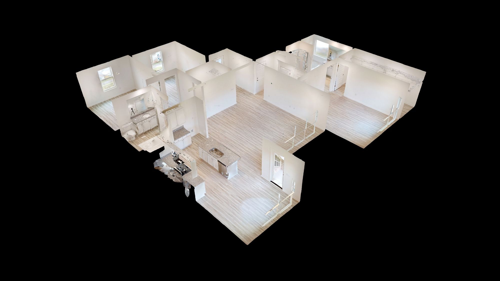 A 3-d view of the Alston floorplan, which features 3 bedrooms and 2 bathrooms spread across 1,734 square feet.