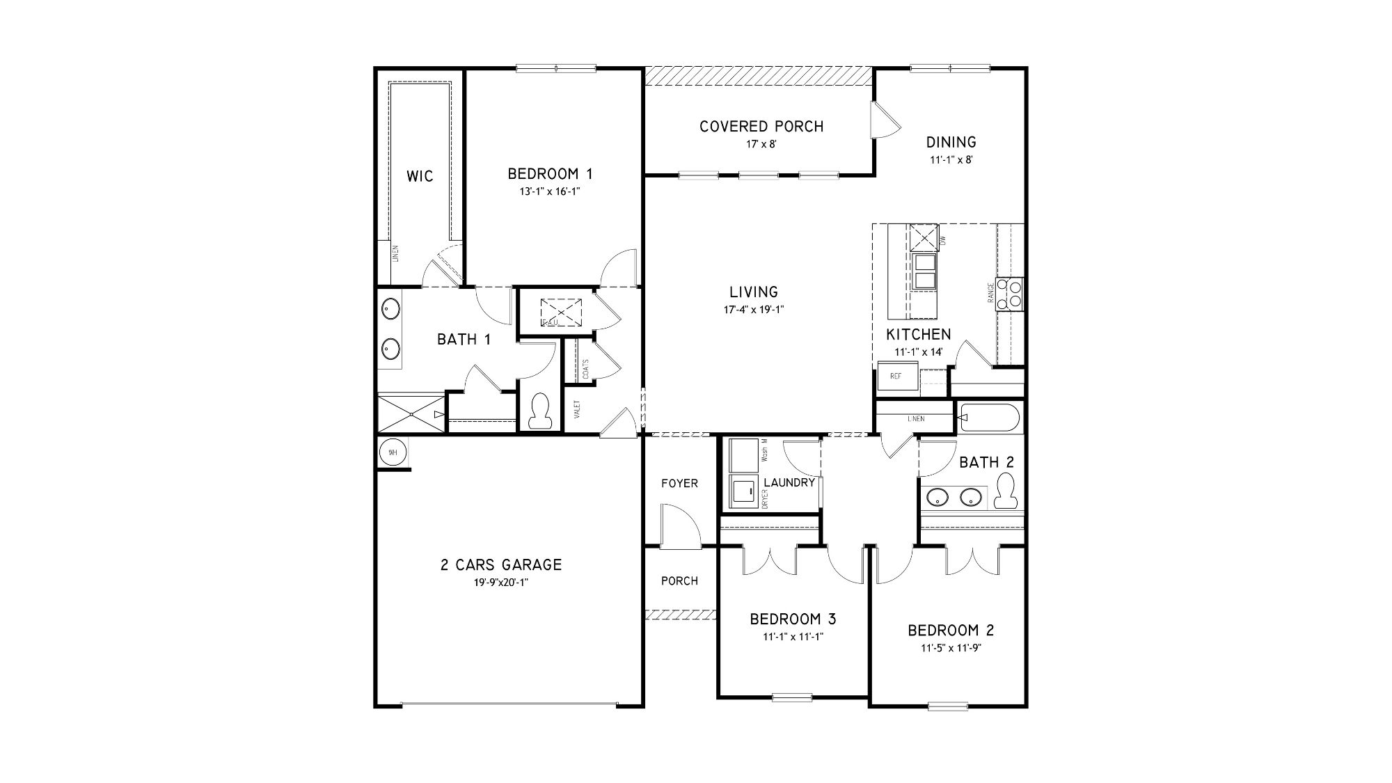 A top-down view of the Alston plan, a single-level layout with 3 bedrooms, 2 bathrooms, and 1,734 square feet.