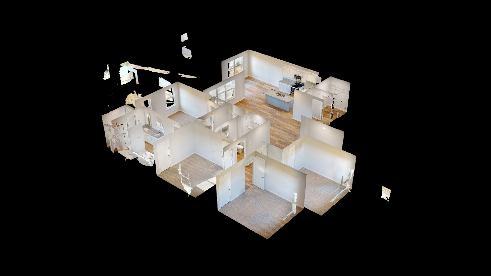 A rendering of our Booth floorplan, featuring 4 bedrooms and 2 bathrooms across 1,891 square feet.