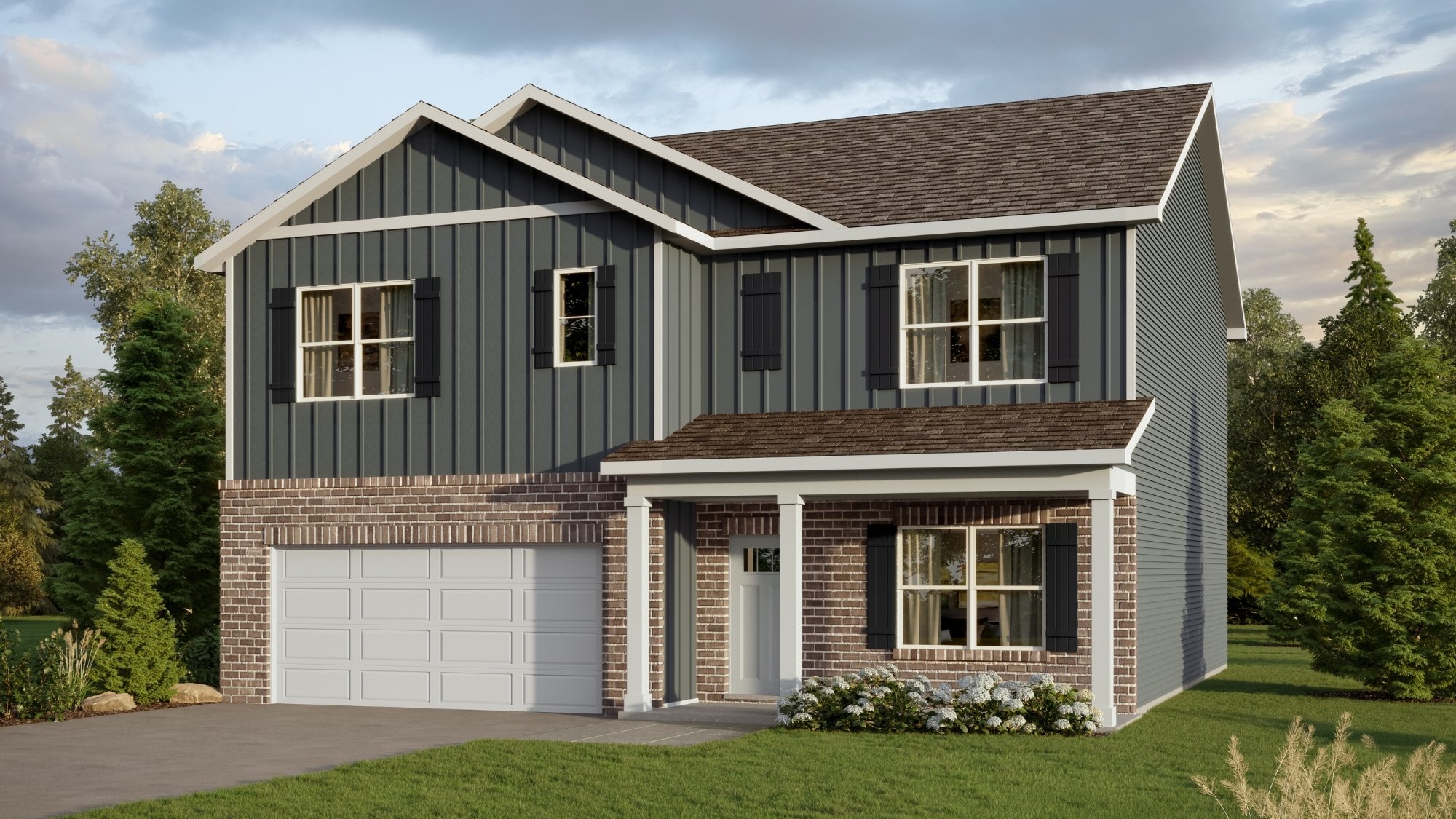 Rendering of our Carol plan with just over 2,500 square feet, this beautiful two- story home offers 5-bedrooms with 3-bathrooms, and a 2-car garage with a gorgeous open floor layout.