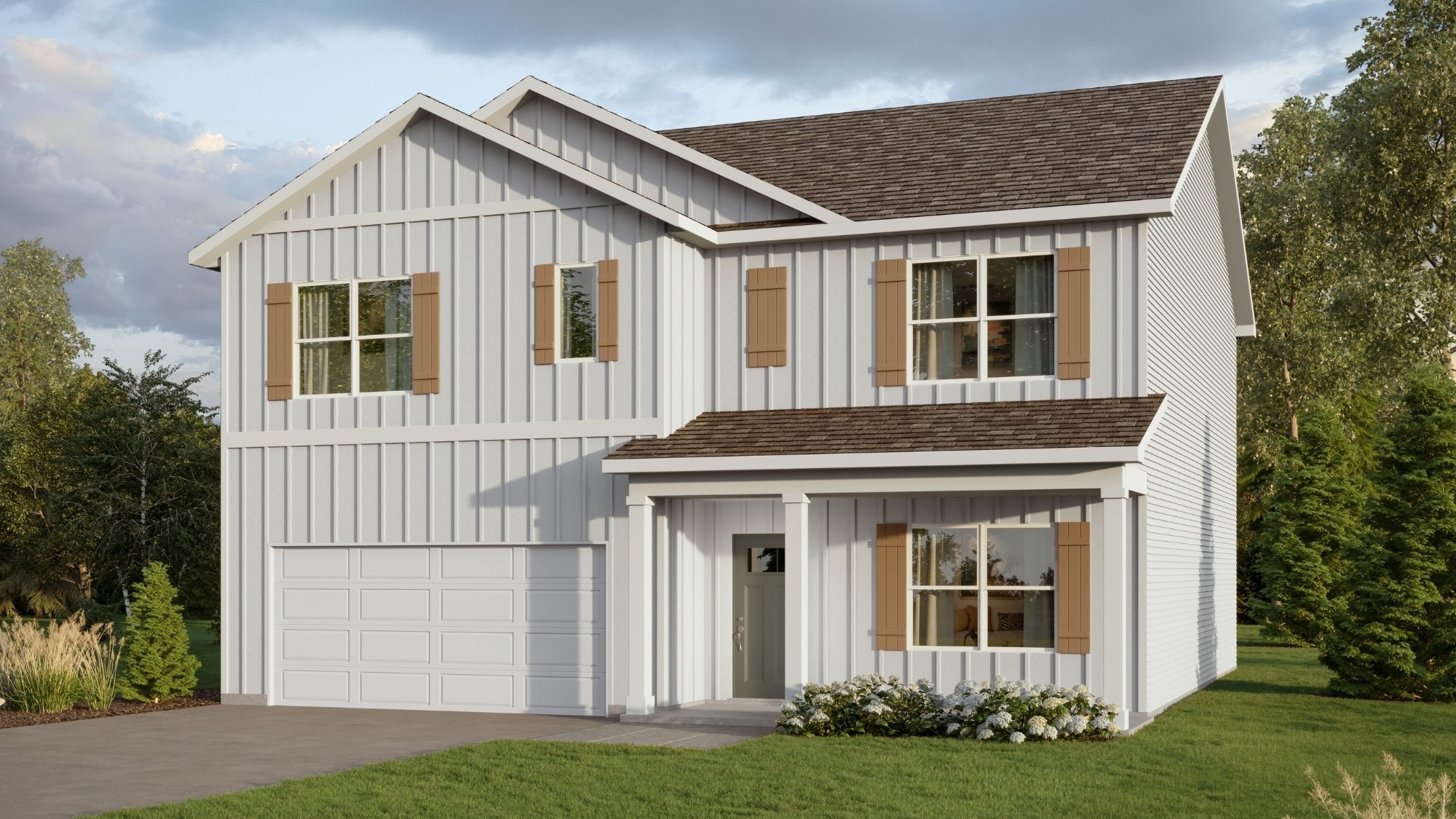 Rendering of our Carol plan with just over 2,500 square feet, this beautiful two- story home offers 5-bedrooms with 3-bathrooms, and a 2-car garage with a gorgeous open floor layout.