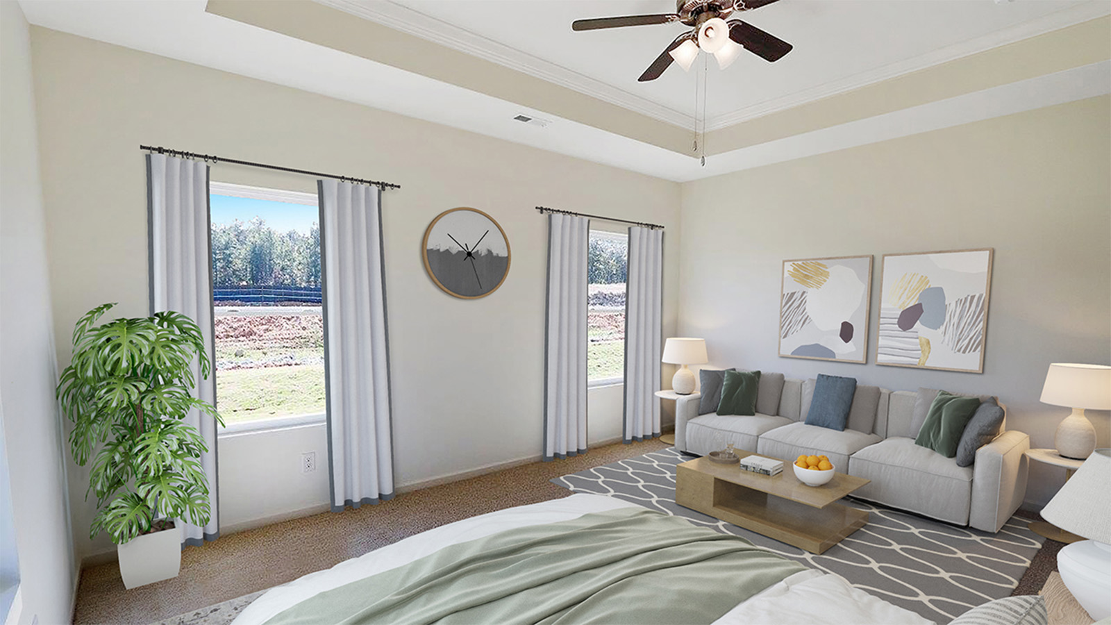 The spacious primary suite is a perfect place to create your own oasis.