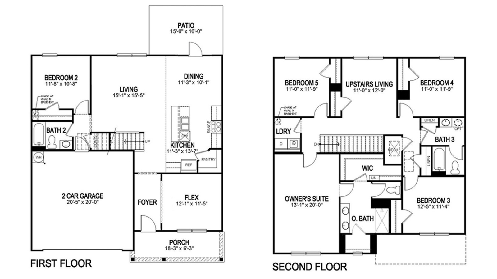 A top-down view of the 5 bed 3 bath Hayden floorplan.