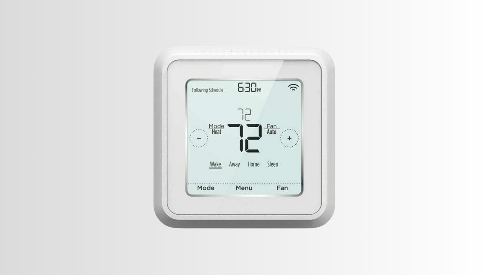 Image of a smart thermostat system on a wall.