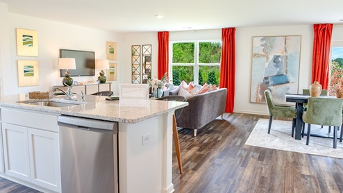 The Elston is a spacious two-story plan featuring 4 bedrooms and 2.5 bathrooms, spread across 2,305 square feet of living space. You'll love the open-concept kitchen, which boasts an oversized island for additional seating and a large pantry, connecting seamlessly to the expansive living room. On the main level, you'll find a convenient powder room, coat closet, and an additional storage closet for all your needs. Moving to the second level, Bedroom One offers a vaulted ceiling and a luxurious bathroom equipped with a walk-in shower, private water closet, double vanities, and a generously sized walk-in closet. In addition to Bedroom One, there are 3 more bedrooms, a full bathroom, a walk-in laundry room, and a loft-style living room on the second level. Throughout the home, you'll appreciate the use of quality materials and superior workmanship, showcasing meticulous attention to detail, and it all comes with a one-year builder's warranty. And that's not all - your new home also comes with our smart home technology package, adding convenience and modernity to your living space! Furthermore, every new home comes with a smart home technology package provided by D.R. Horton. This user-friendly package is tailored to provide utmost convenience, enabling easy control of essential features with a simple touch. The package includes convenient features such as lighting automation, an IQ panel, a video doorbell, keyless front door entry, and the capability to directly manage temperature settings from your smartphone. We also offer the opportunity for you to schedule a personal guided tour of the Elston plan at your convenience. Feel free to give us a call and take the first step in making The Elston your new home today!