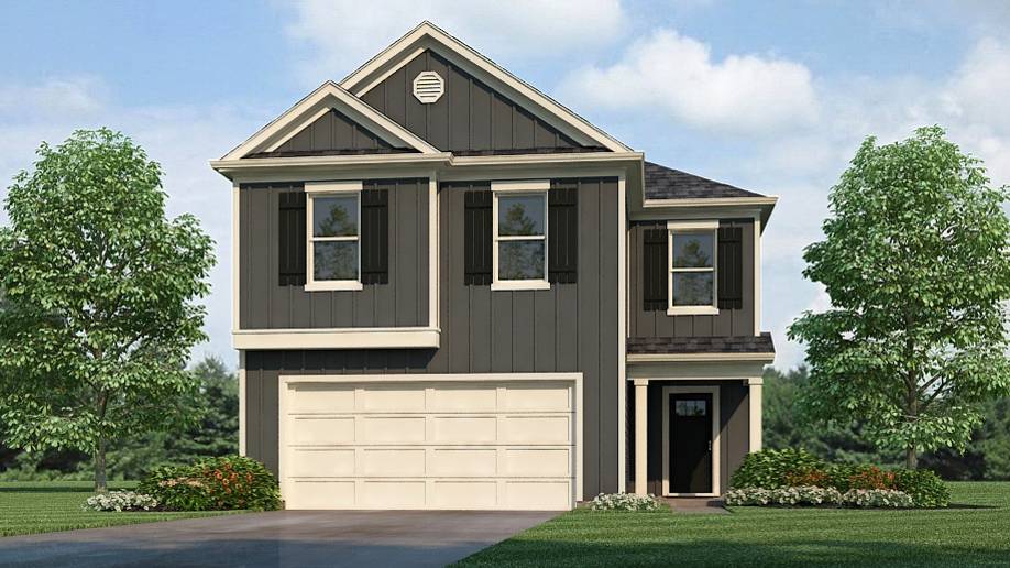 Rendering of the Elston floorplan, including 4 bedrooms and 2.5 bathrooms, spread across 2,305 square feet of living space.