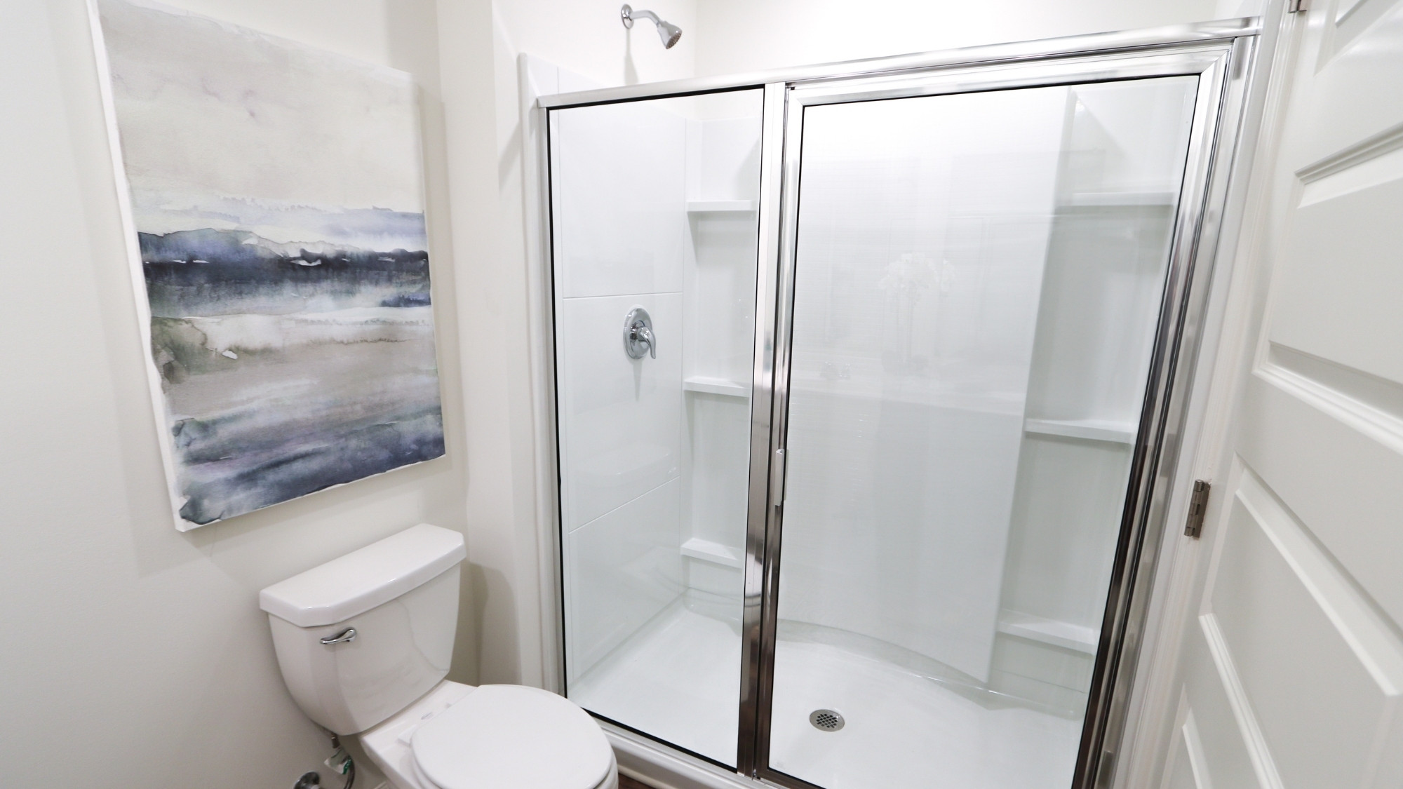 The spacious shower in the primary bathroom.