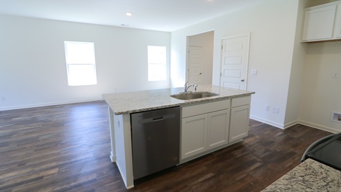 Next to the sink, in the island, is the dishwasher.
