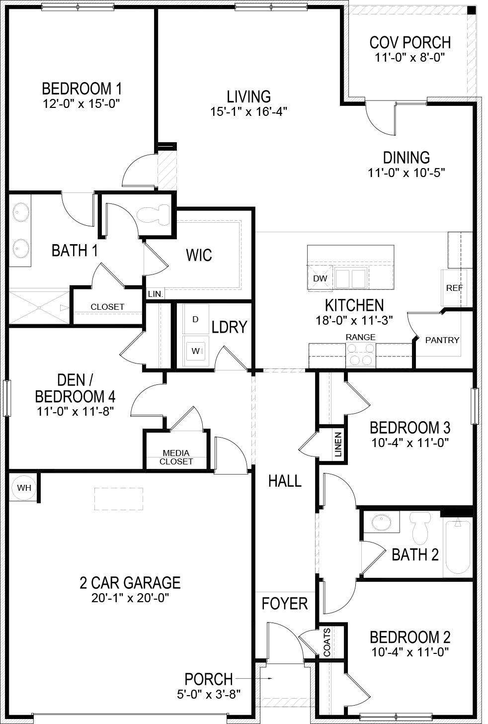 Cali floorplan is a single-story floorplan with four bedrooms, two bathrooms, and a two-car garage at 1,784 square feet.