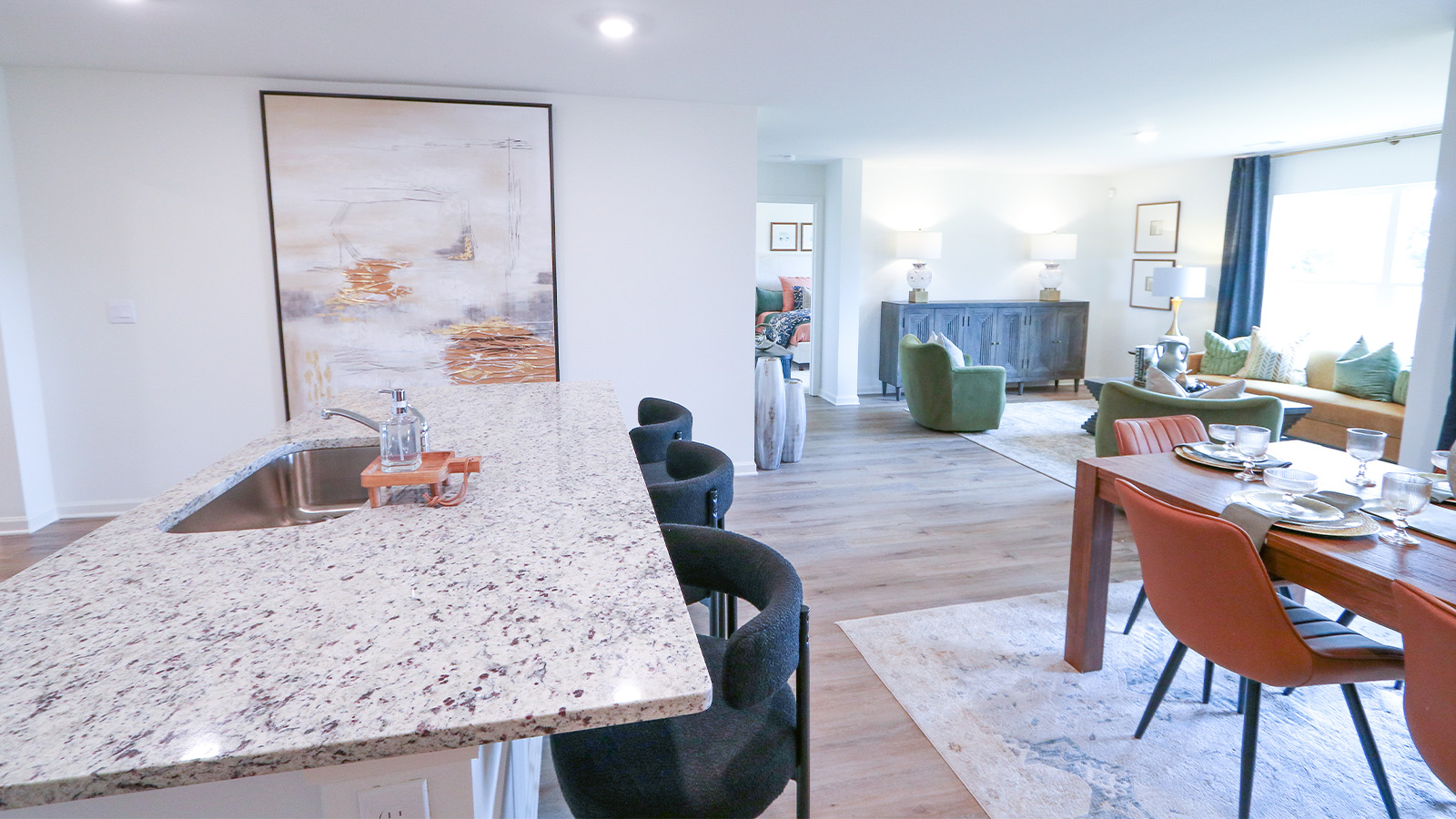 Welcome to the Cali Plan, featuring a seamless open layout just under 1,800 square feet, this beautiful single- story home offers 4-bedrooms with 2-bathrooms, and a 2-car garage.  As you enter the home, you are met with an inviting foyer with storage, a full guest bathroom, and a hall leading to the 2nd and 3rd secondary bedrooms. Further down the hall, on the opposite wall, provides access to the 2-car garage, storage, and your laundry room. Privately tucked away in this area is also the additional 4th bedroom, ideal for guest stays or a private office. Each bedroom is a generous size with a spacious closet.