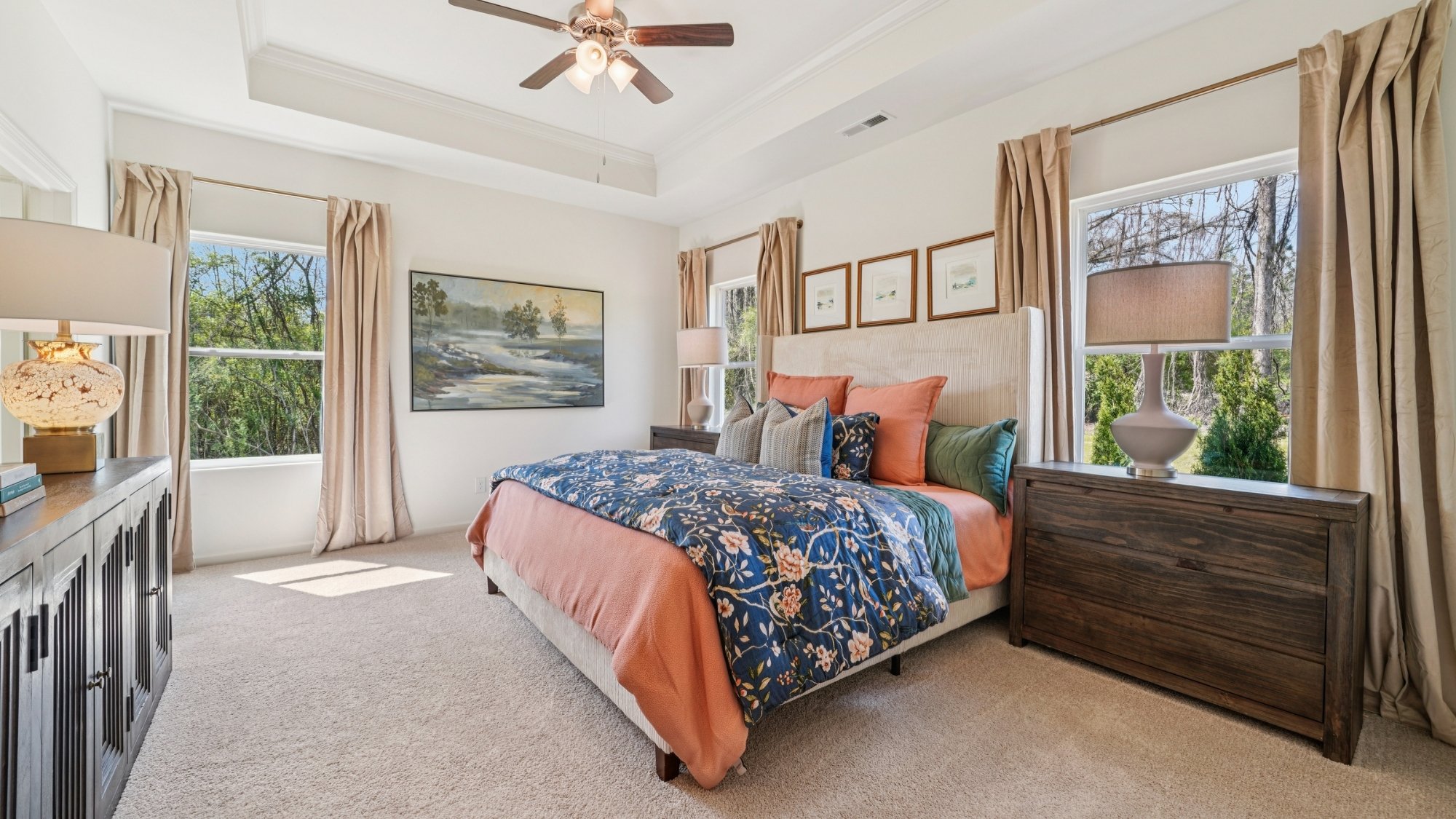 The spacious primary bedroom.