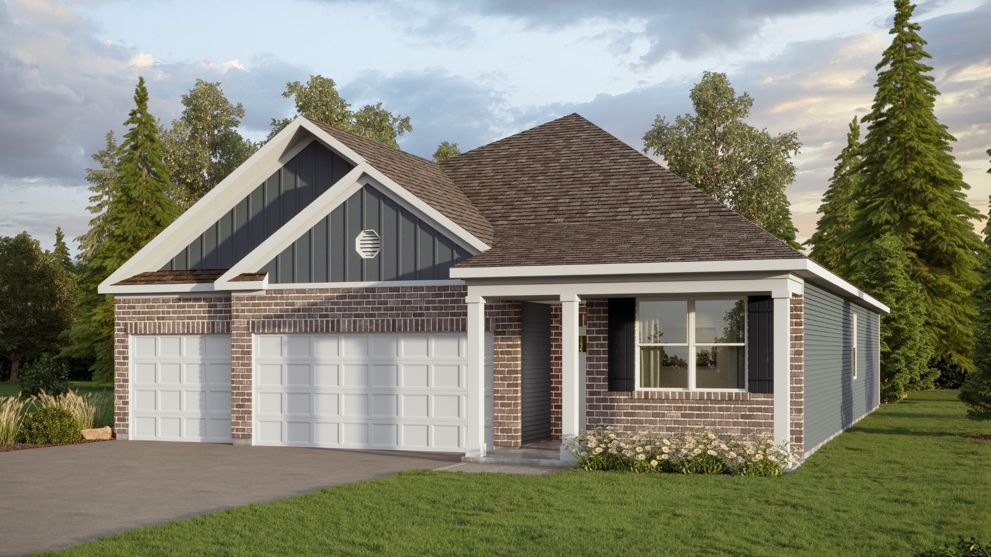 Rendering of the Madison plan, this beautiful single-story home is just under 2,000 square feet in size offering 4 bedrooms and 3 bathrooms, along with a 3-car garage.