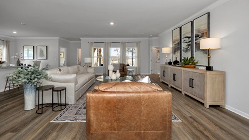 Kitchen island with view of dining / living room area