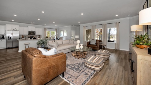 Kitchen island with view of dining / living room area