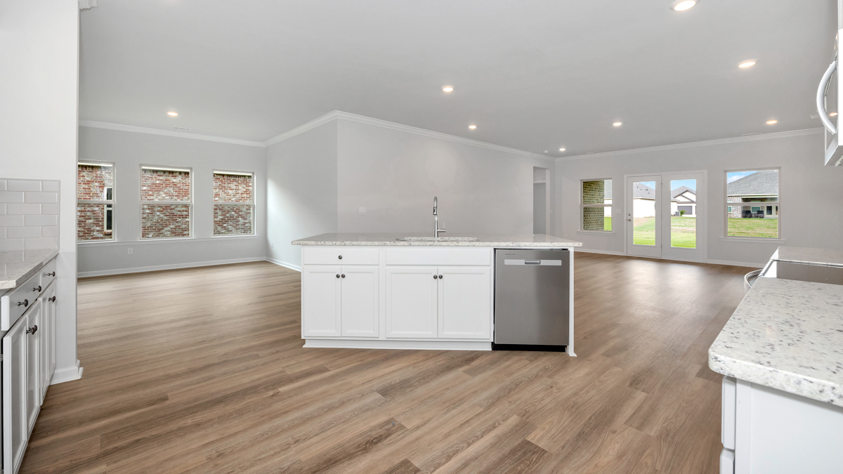 Kitchen island with view of living room area