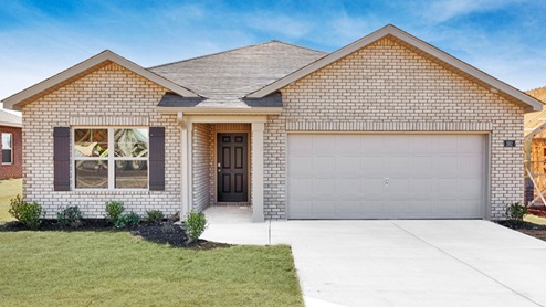 Single story home with brick and two car garage