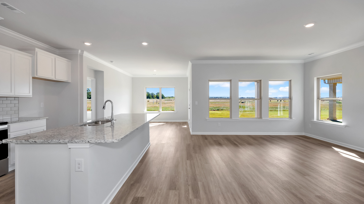 Kitchen island with view of dining / living room area