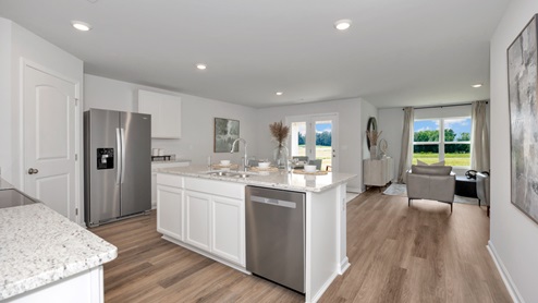 Kitchen island with view of living room area