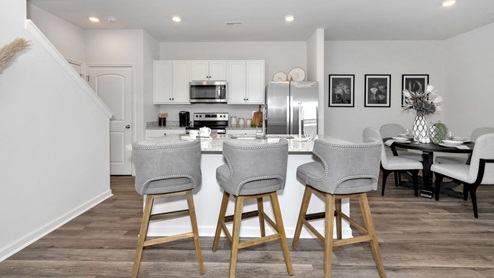 Kitchen island with view of dining / living room area