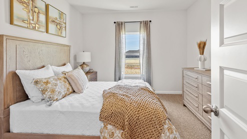 Secondary bedroom with carpet and window