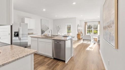Kitchen island with view of living room area