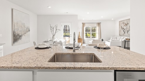 Kitchen sink with granite surround and stainless steel appliances