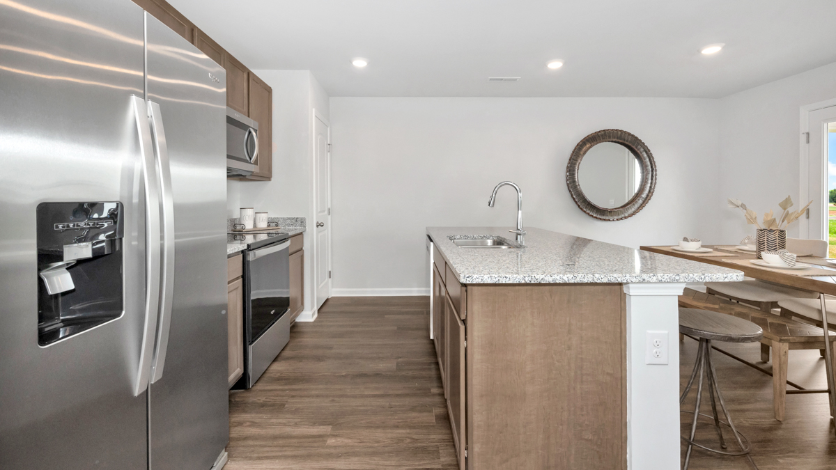 Kitchen island with view of living room area