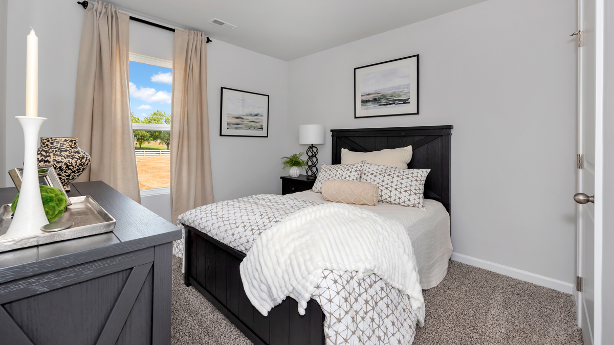 Secondary bedroom with carpet and window